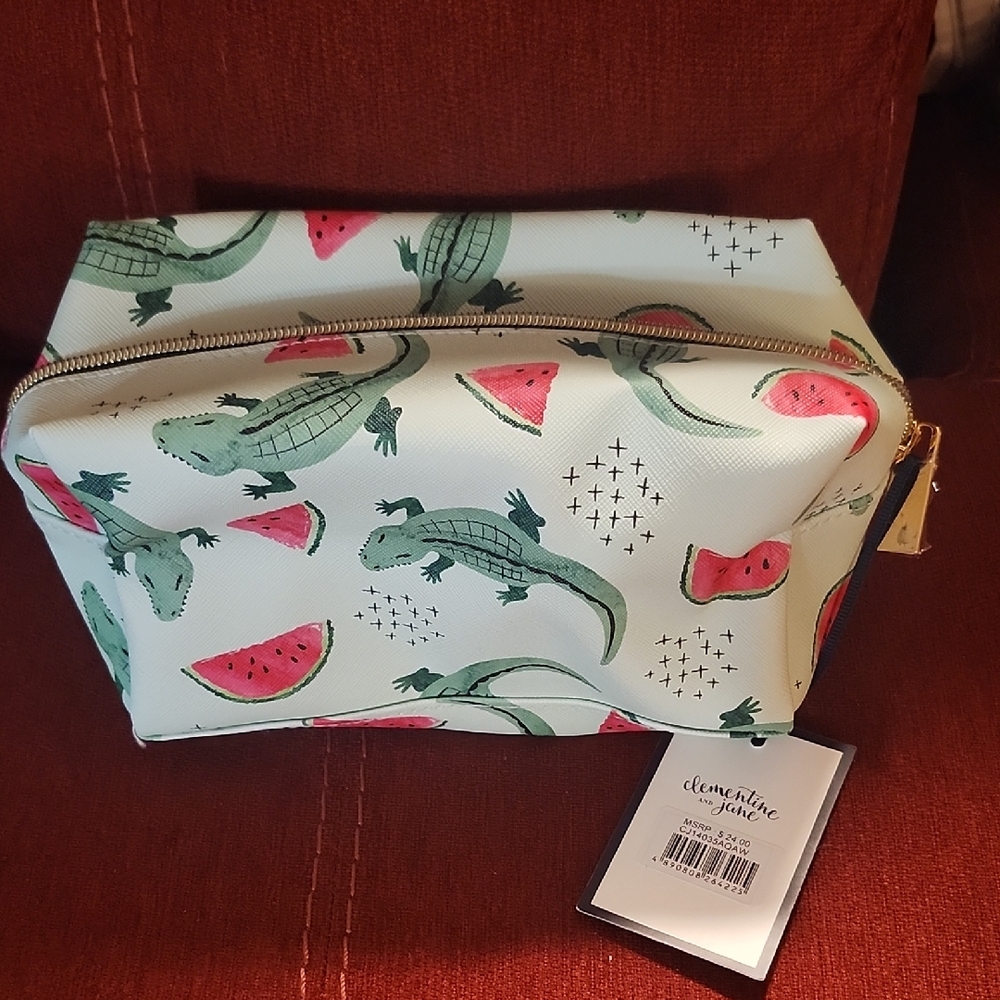 Green Alligator & Watermelon Cosmetic Bag